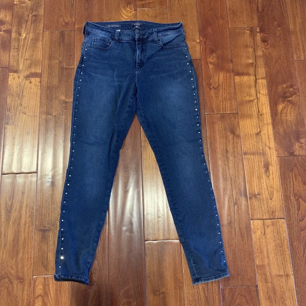 NYDJ Ami Jeans Size 10 Studded Seam High Rise Blue Lift Tuck Skinny Legging USA